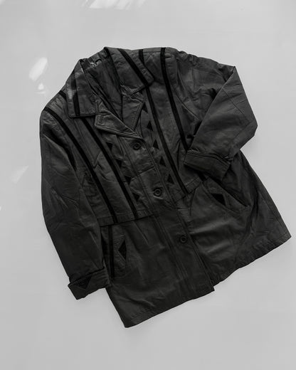 80s Black Leather Suede Geometric Jacket