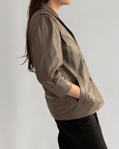 Vintage 1990s Taupe Sheepskin Leather Jacket