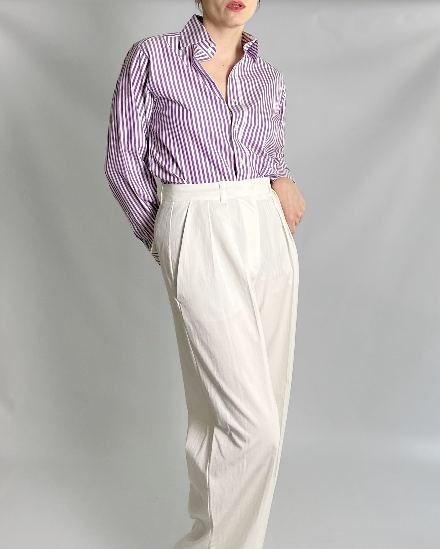 Etro Milano Purple and White Striped Cotton Shirt