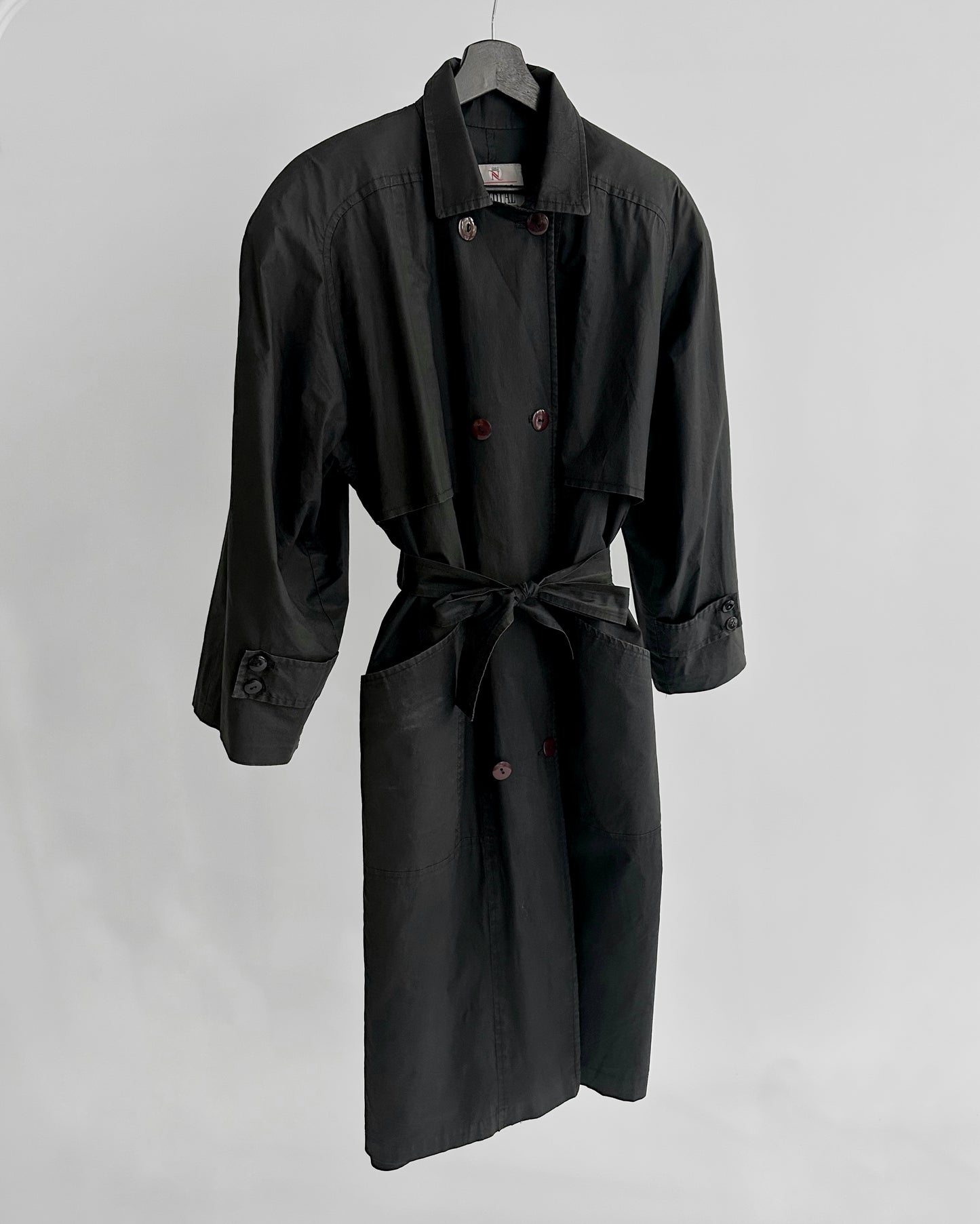 90s Black Belted Trench Coat
