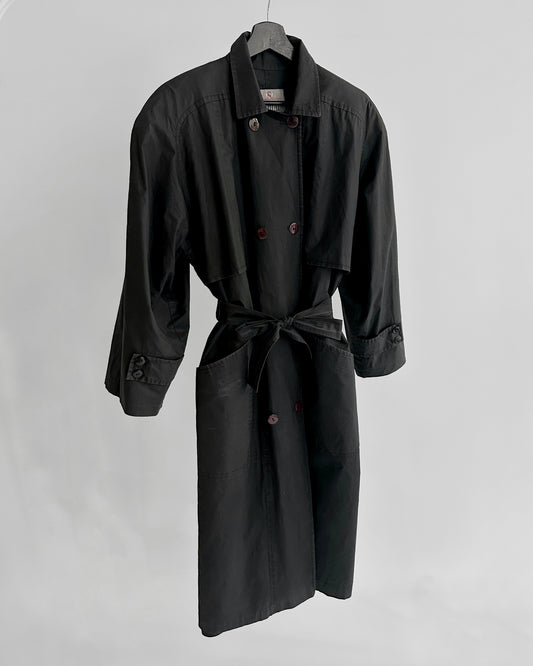 90s Black Belted Trench Coat