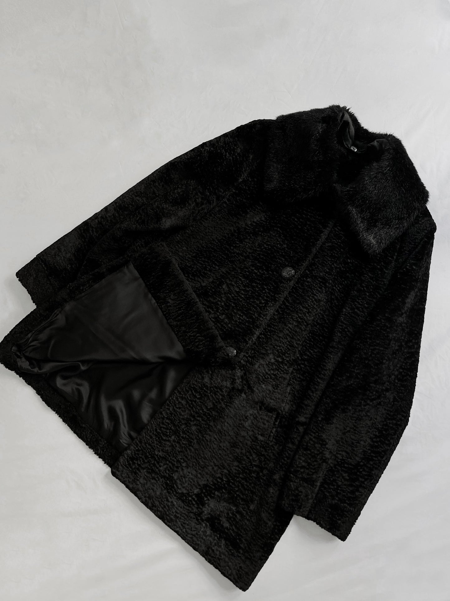 80s/90s Black Faux Fur Coat with Double Collar