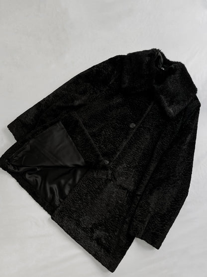 80s/90s Black Faux Fur Coat with Double Collar