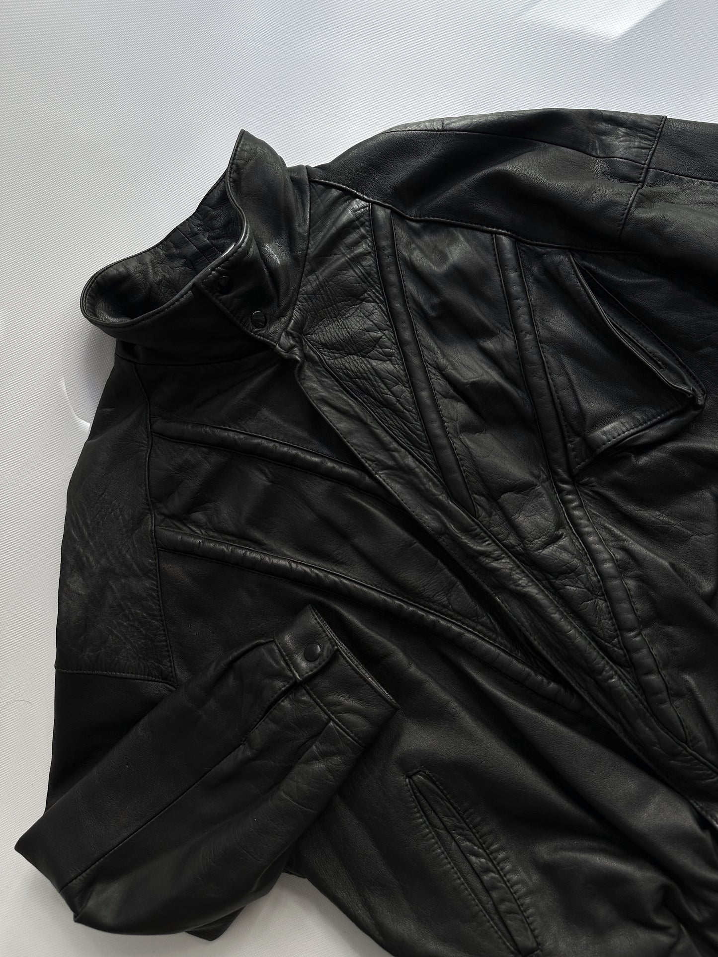 80s Black Leather Bomber Jacket