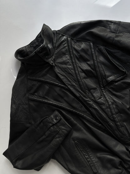 80s Black Leather Bomber Jacket