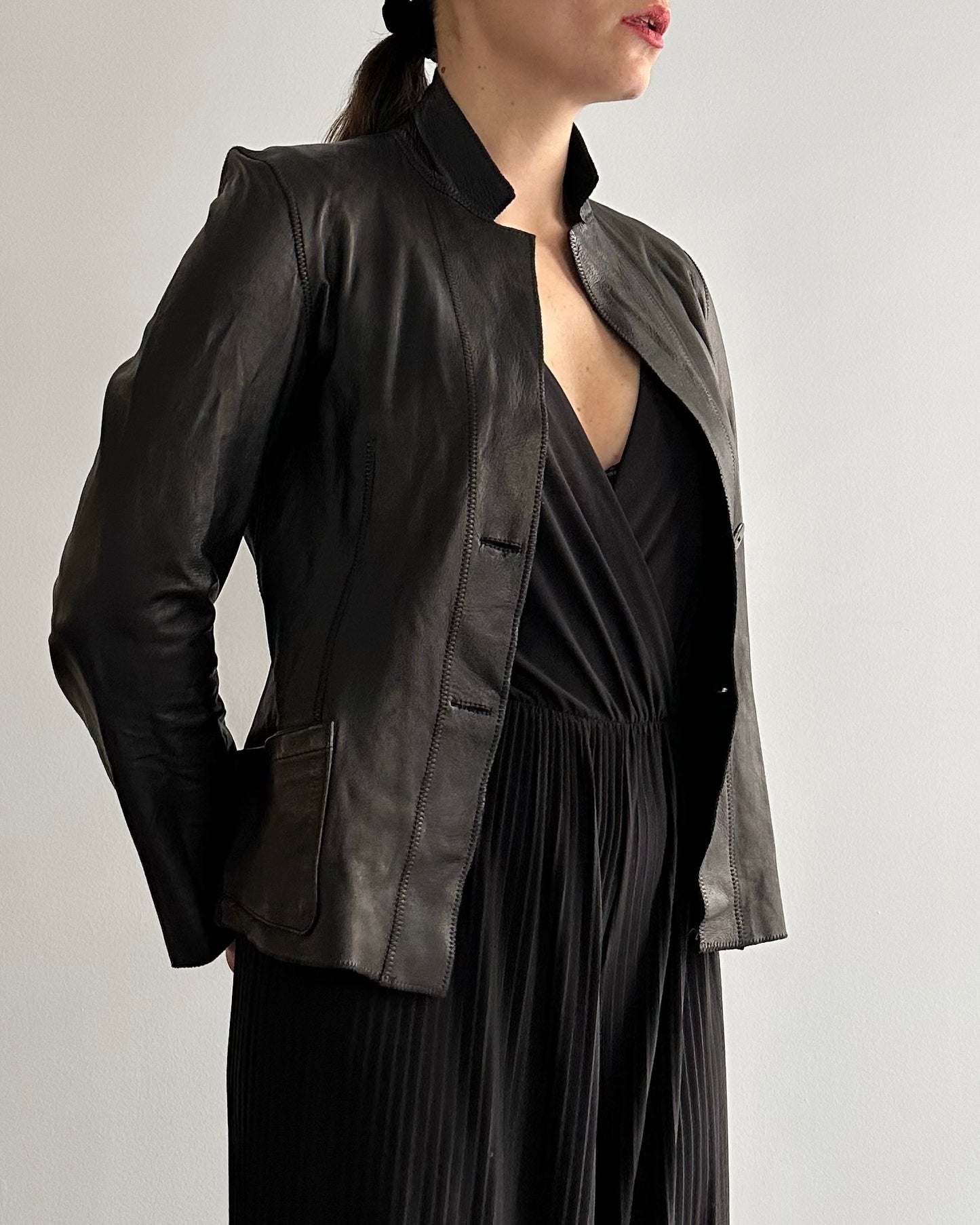 90s Black Double Faced Italian Leather Jacket