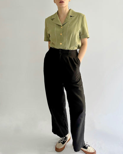 80s Bowling Style Green Blouse