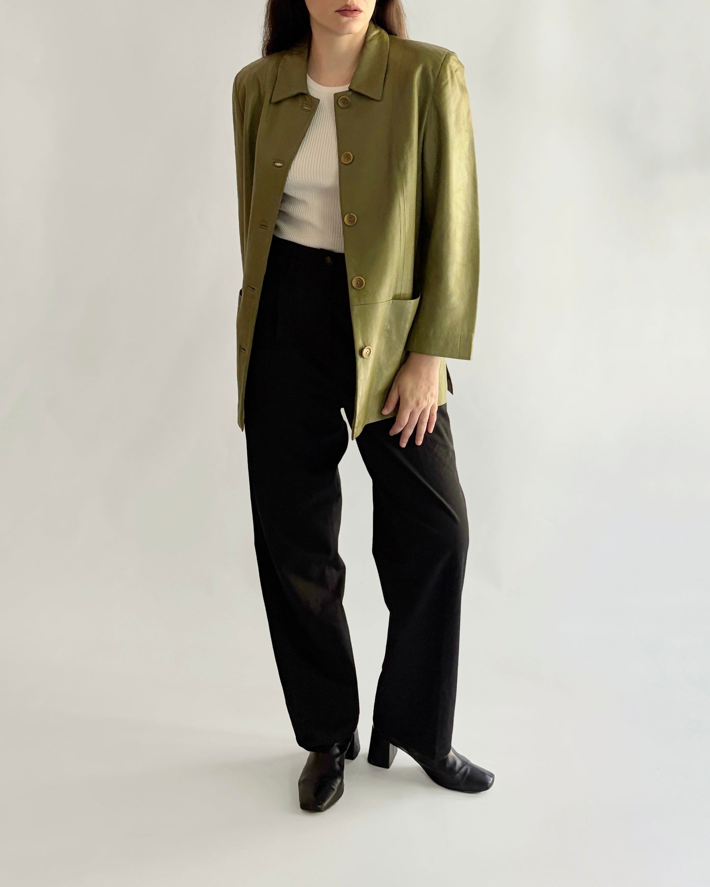 Vintage 1990s Olive Green Nappa Leather Jacket