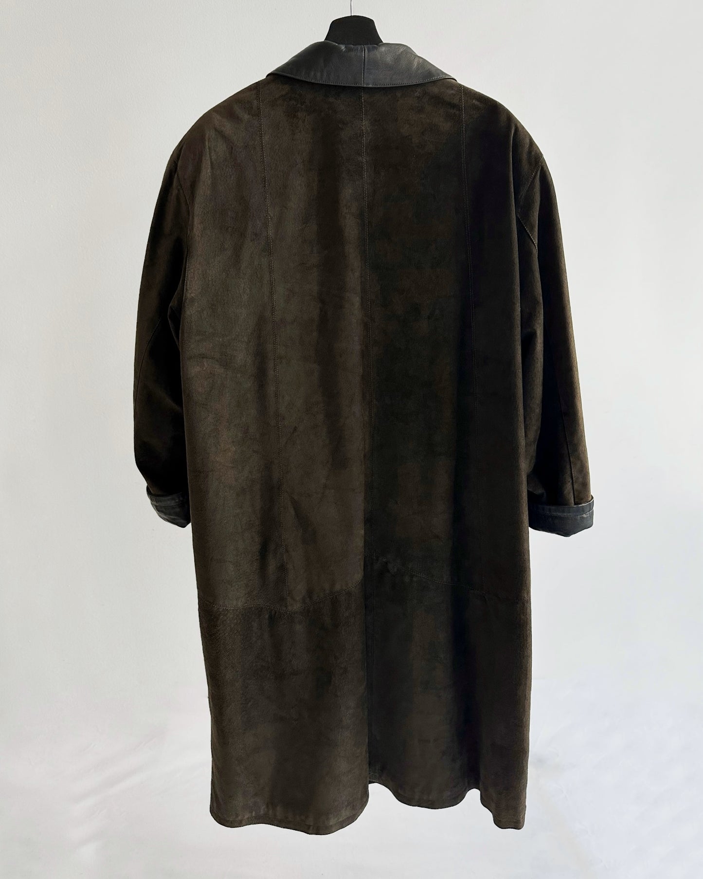 90s Dark Brown Suede Leather Coat