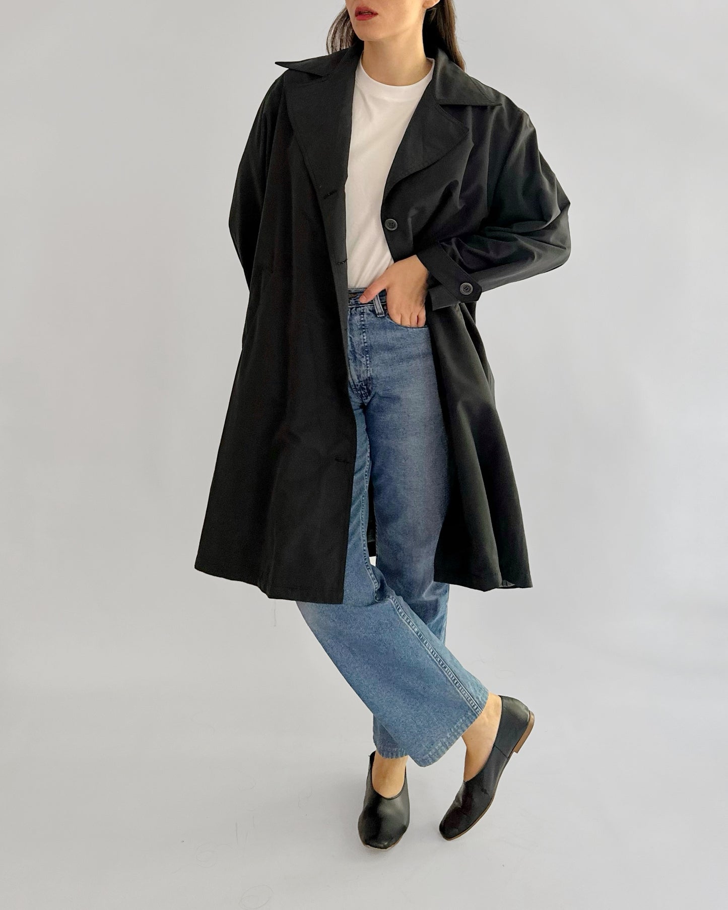 80s Grey Navy Belted Trench Coat