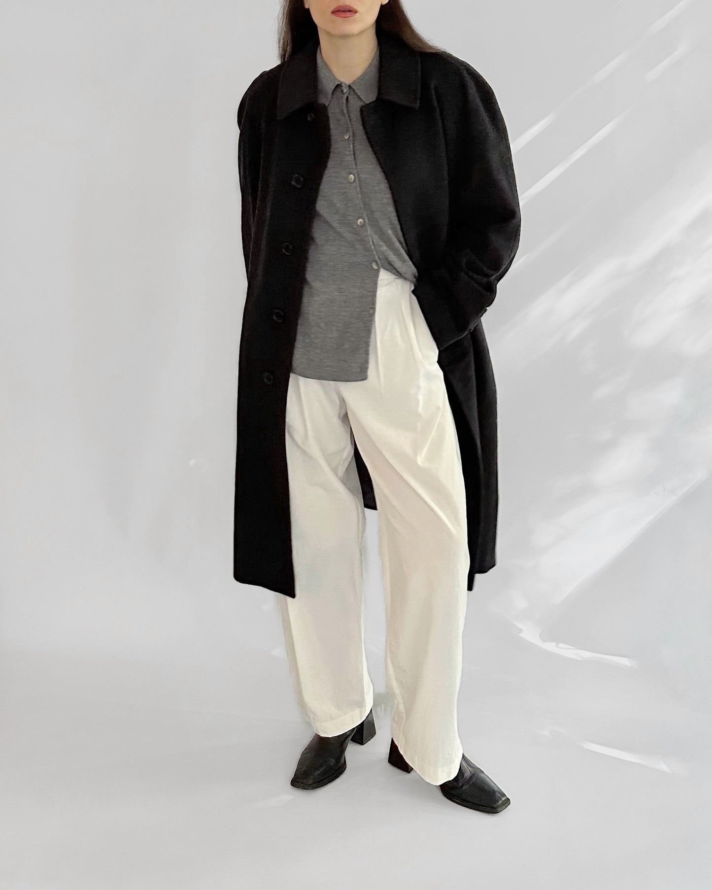 90s Gianfranco Ferré Charcoal Wool and Cashmere Coat