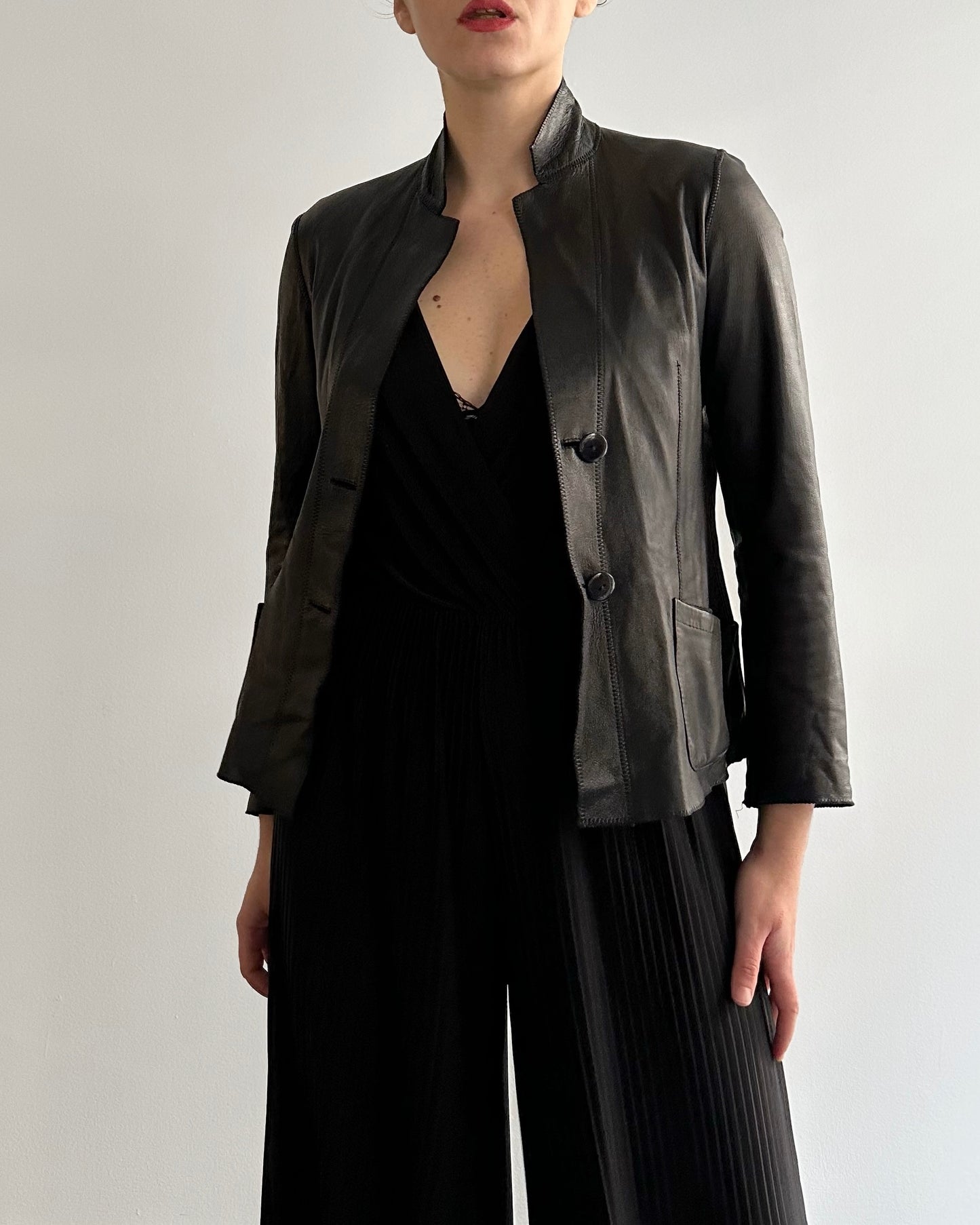 90s Black Double Faced Italian Leather Jacket