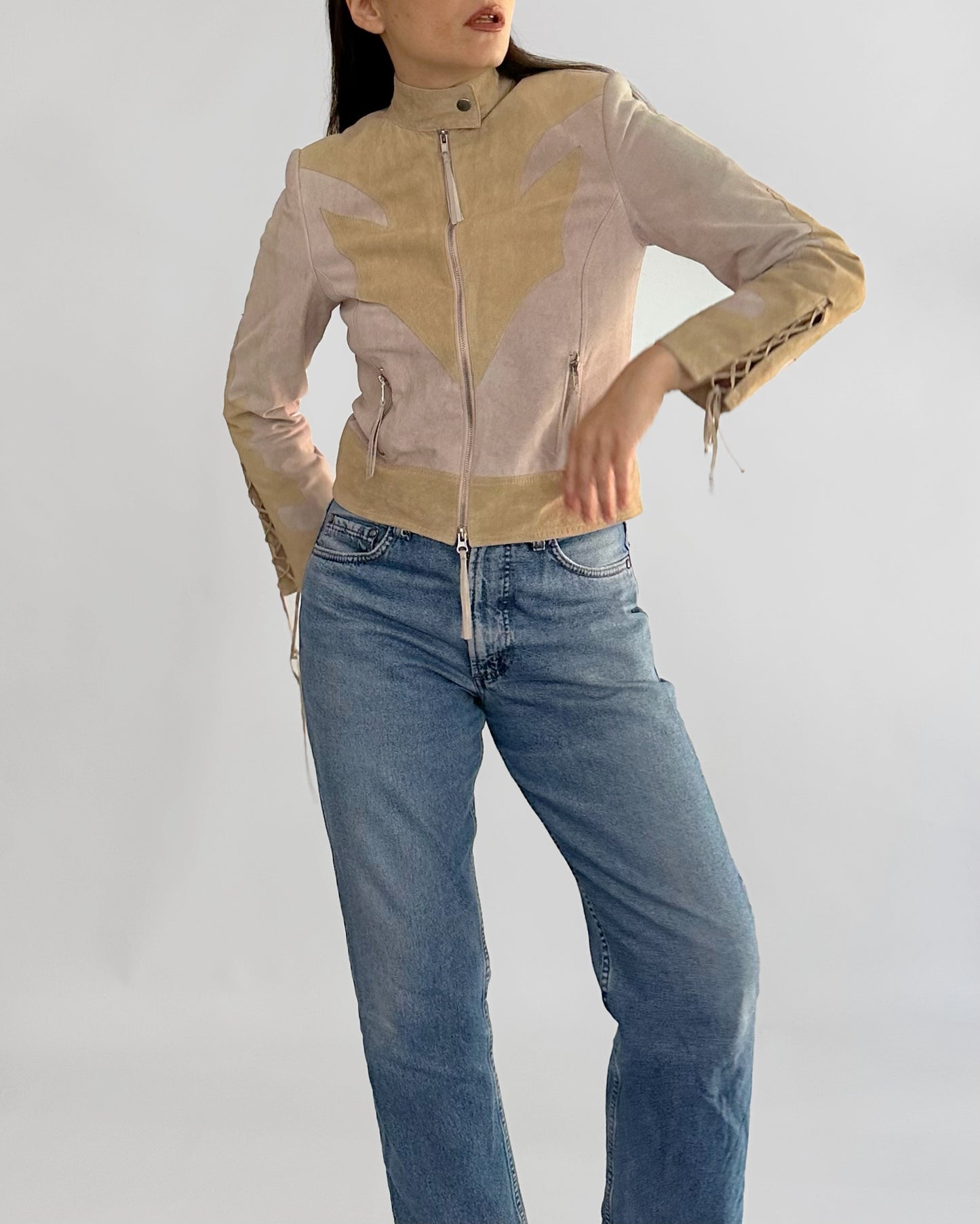 Y2K Western Lace-Up Suede Leather Jacket