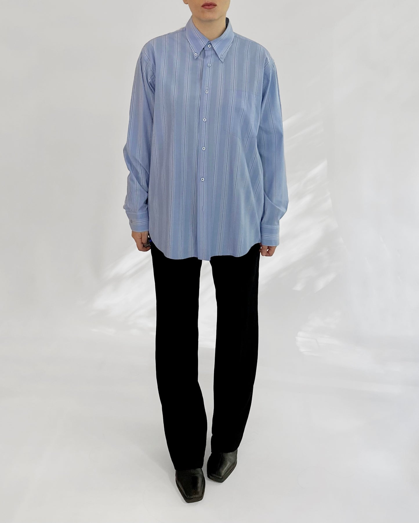 90s Blue Striped Classic Cotton Shirt
