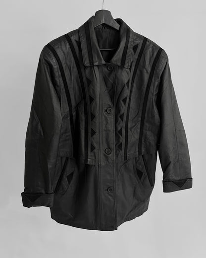 80s Black Leather Suede Geometric Jacket