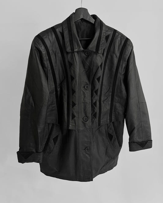 80s Black Leather Suede Geometric Jacket
