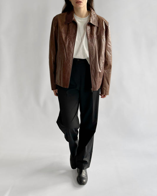 90s Brown Zip-Up Leather Jacket