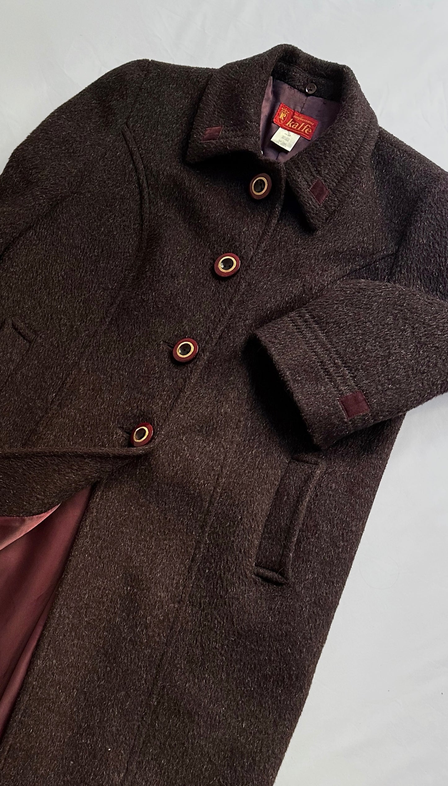 80s Burgundy Llama Mohair Wool Coat