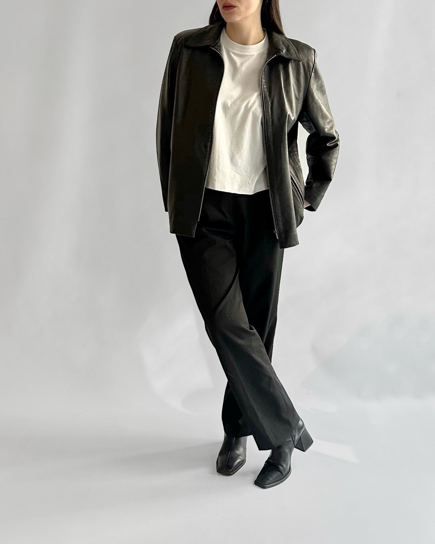 90s Black Zip-Up Leather Jacket