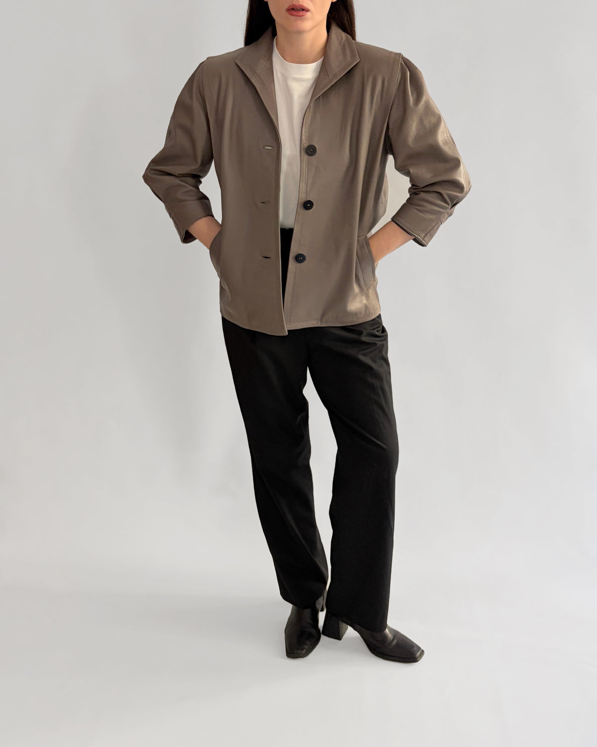 Vintage 1990s Taupe Sheepskin Leather Jacket