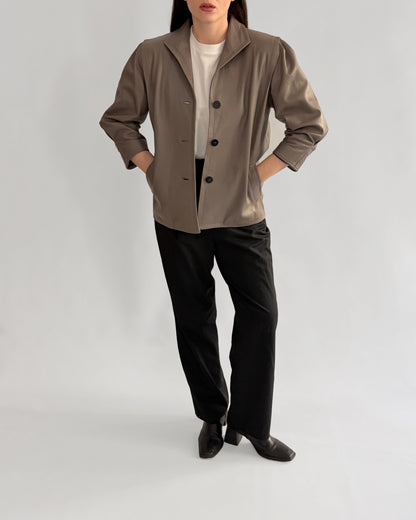 Vintage 1990s Taupe Sheepskin Leather Jacket