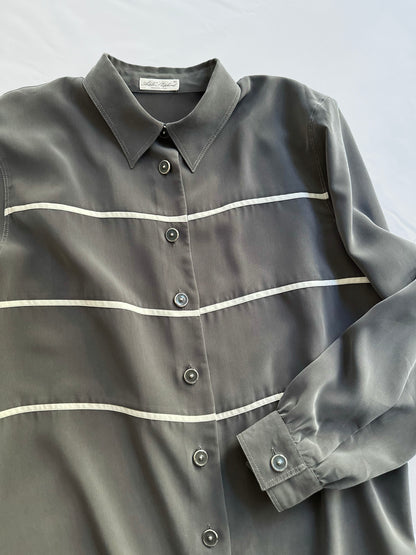 90s Grey Blouse with White Trim