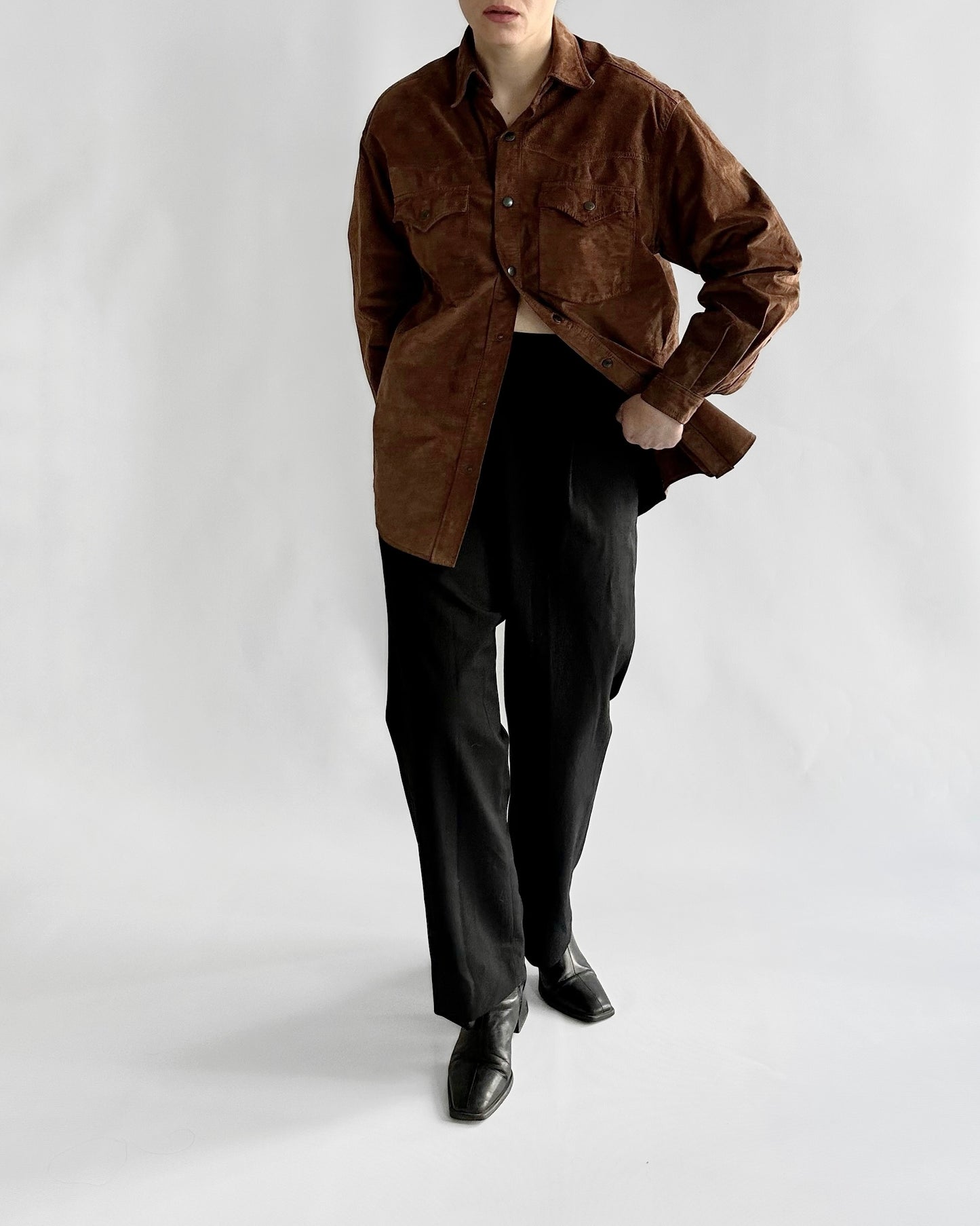 70s Brown Suede Western Shirt Jacket