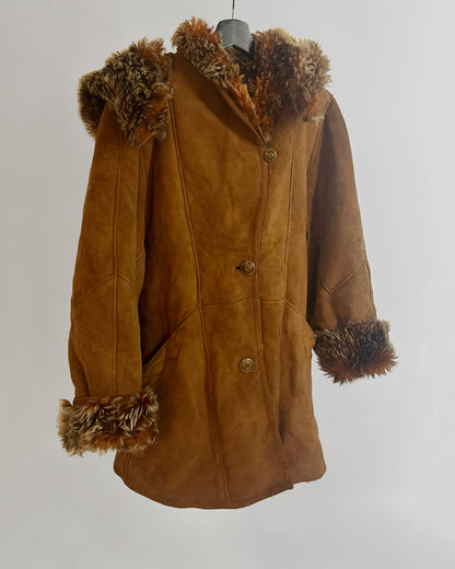 70s Shearling Coat with Detachable Hood