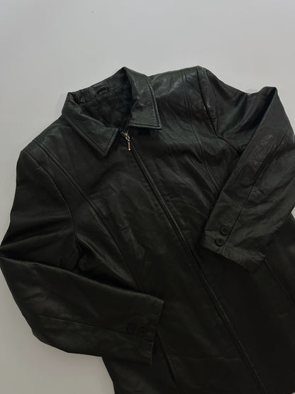 90s Black Sheepskin Zip-Up Leather Jacket