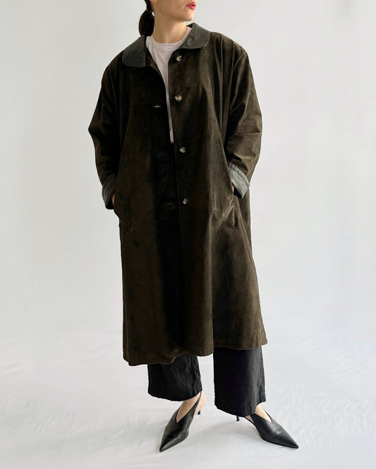 90s Dark Brown Suede Leather Coat