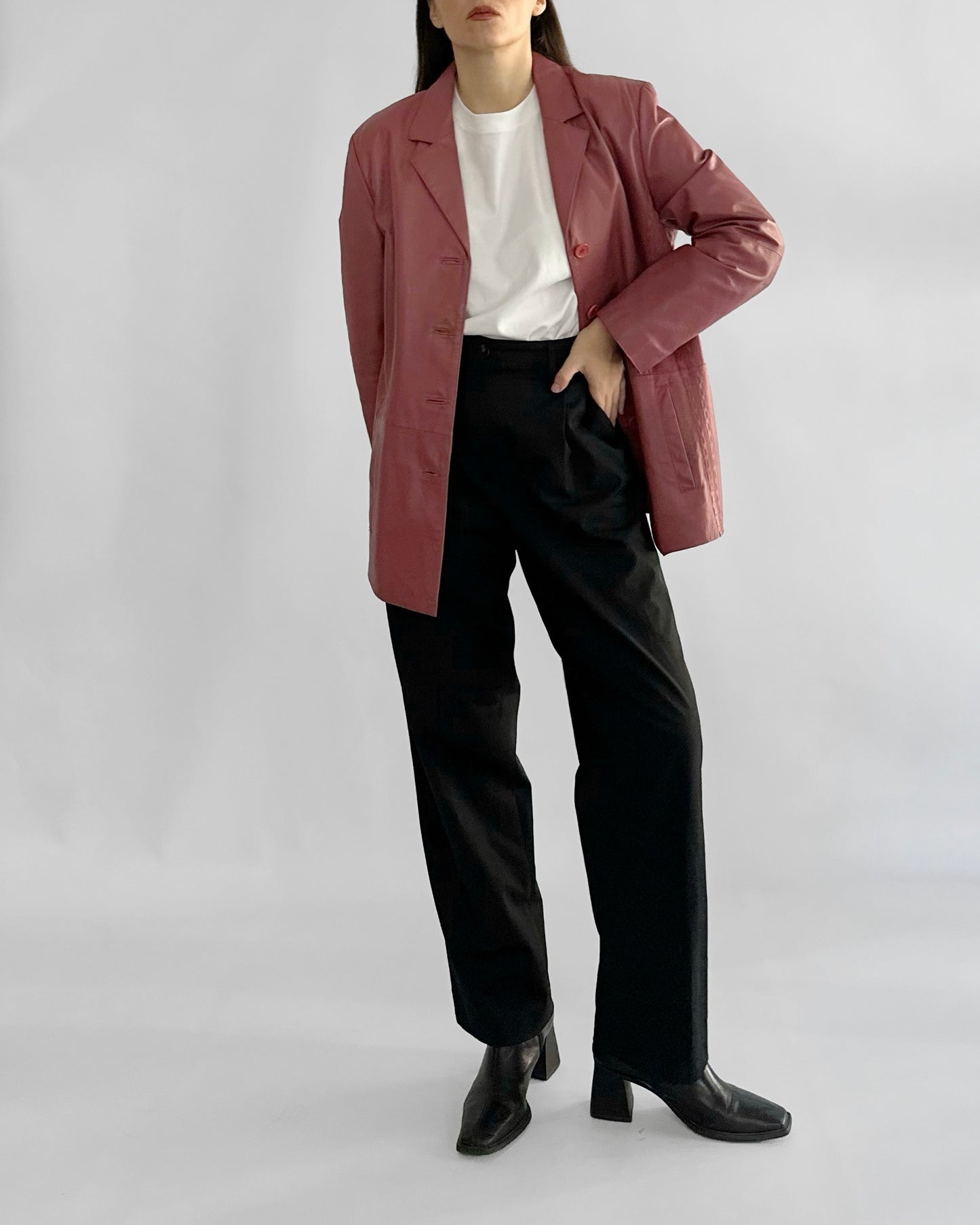 90s Rose-Cherry Leather Jacket