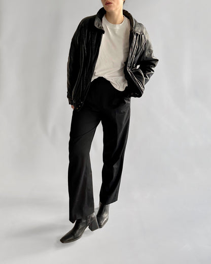 80s Black Leather Bomber Jacket