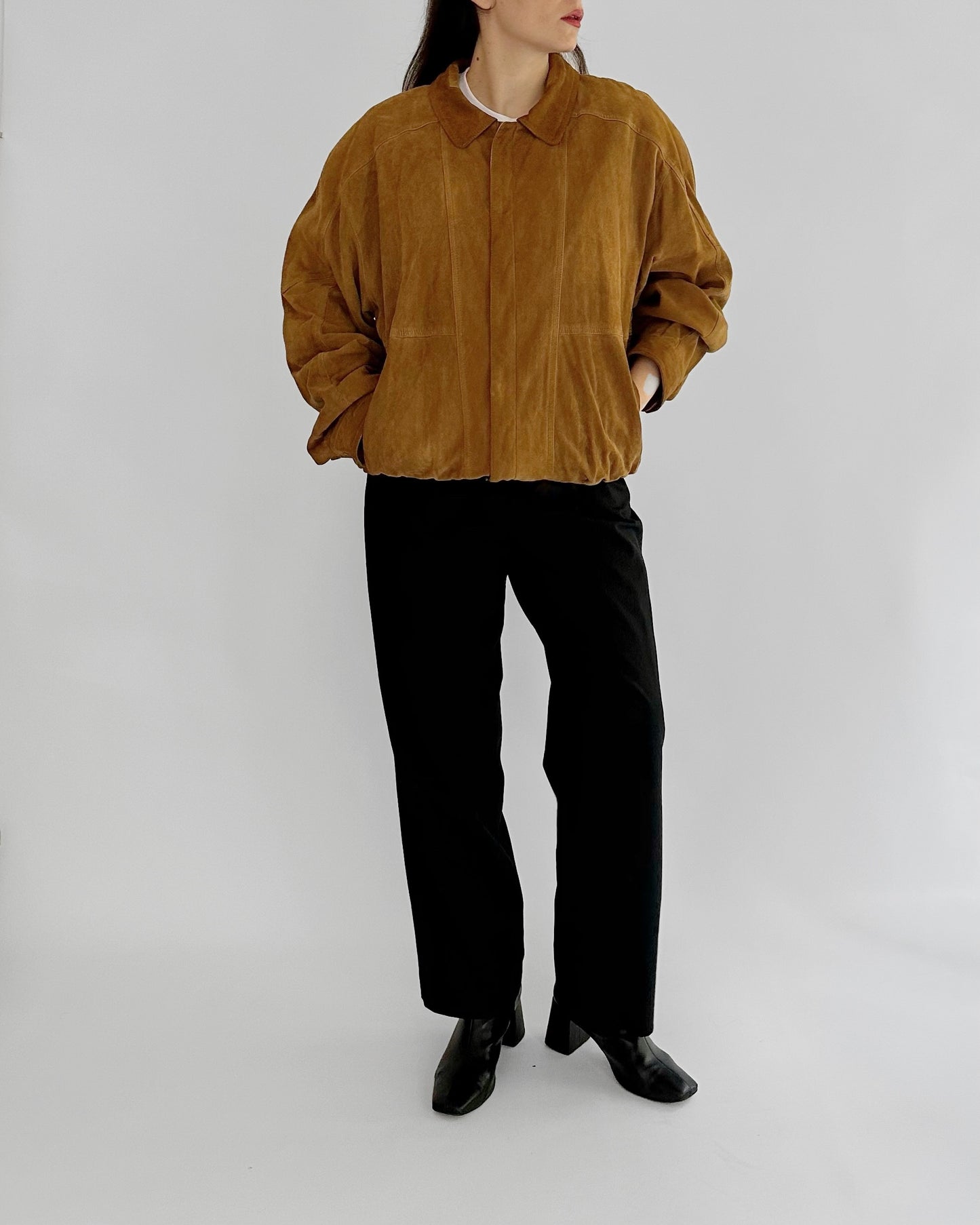 90s Sheepskin Suede Bomber Jacket