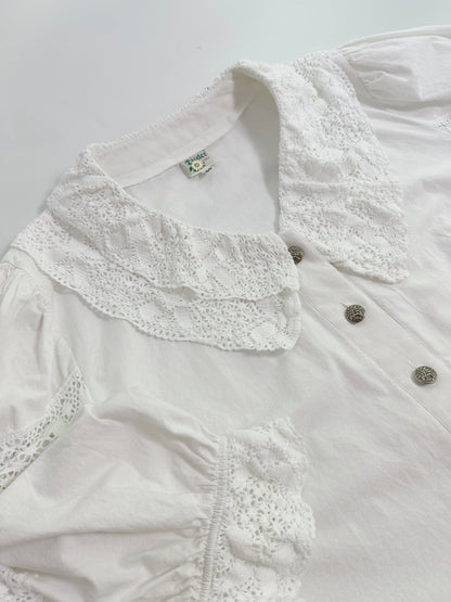 80s White Cotton Dirndl Blouse