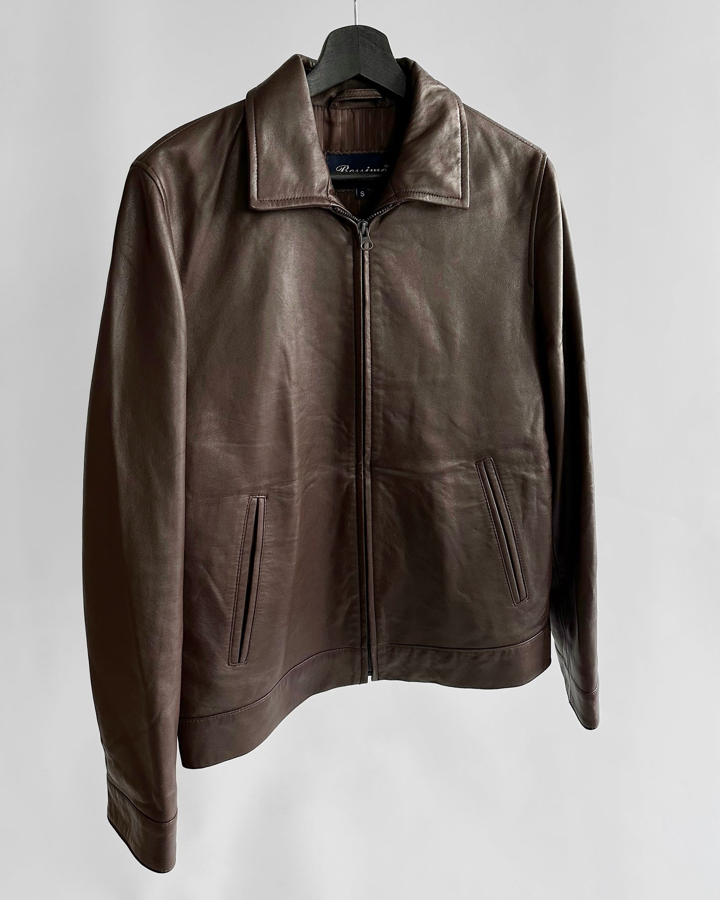 90s Chocolate Brown Leather Zip Jacket