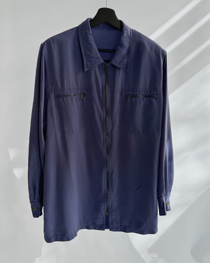 90s Silk Effect Zip-Up Shirt Jacket