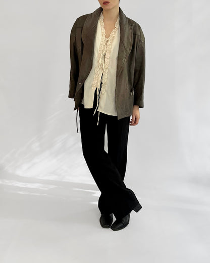 80s Distressed Brown Cowhide Leather Jacket