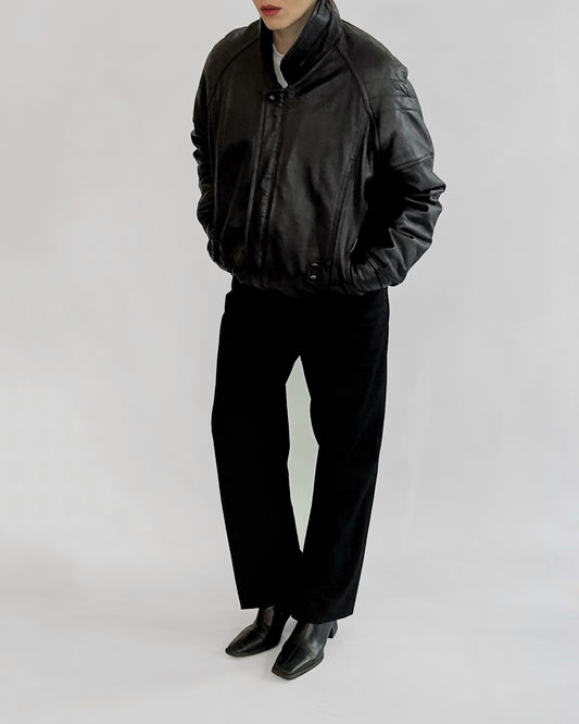80s Black Leather Bomber Jacket