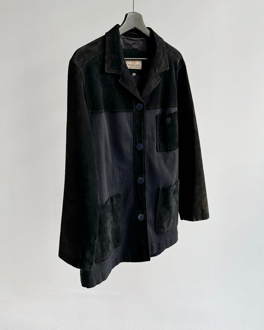90s Dark Blue Suede & Cotton Jacket