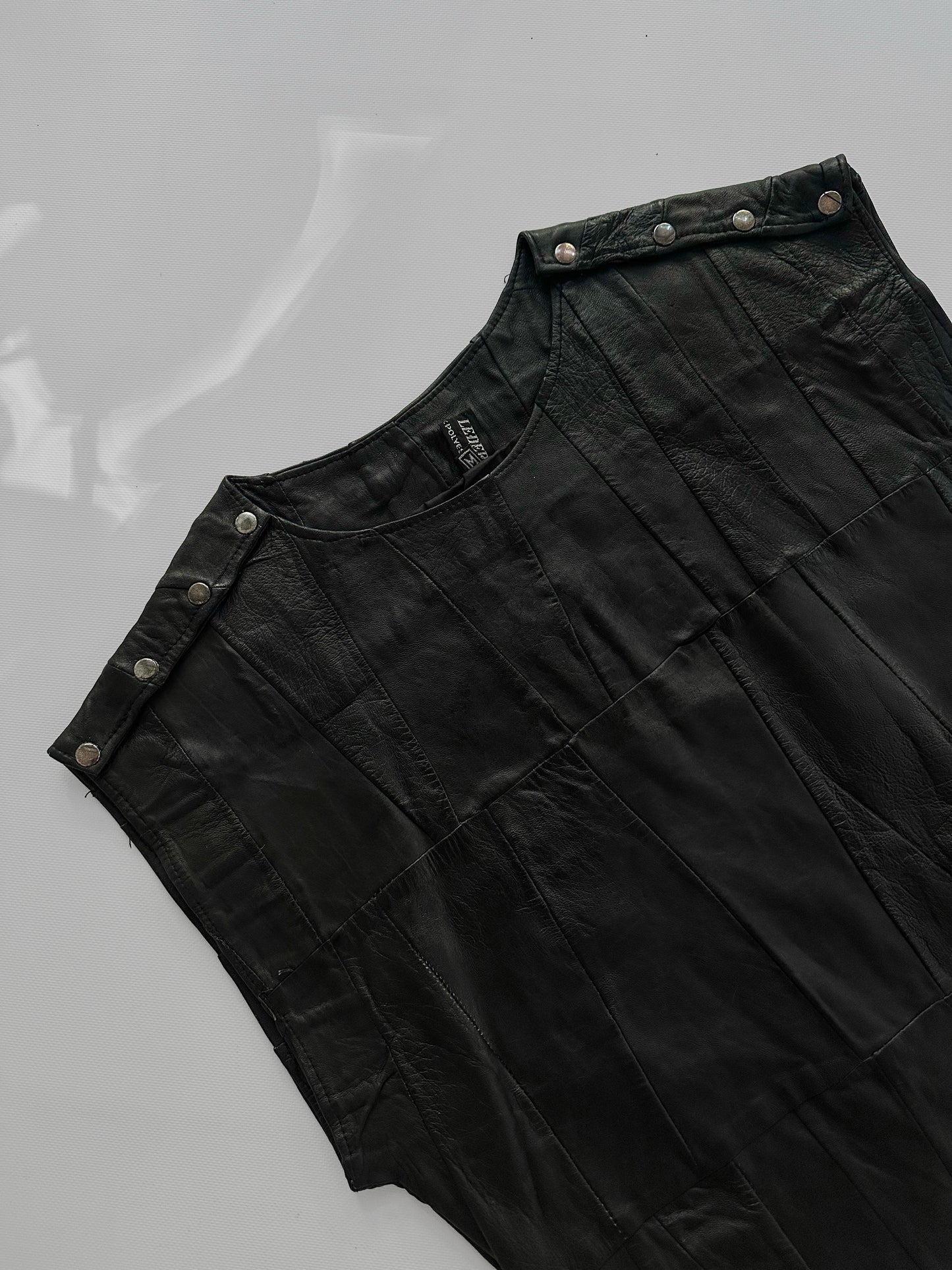 80s Black Patchwork Leather Waistcoat