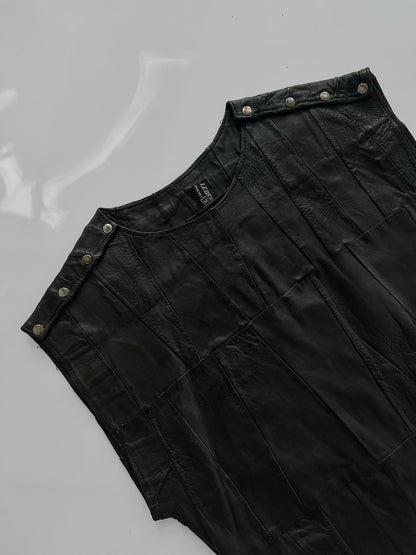 80s Black Patchwork Leather Waistcoat