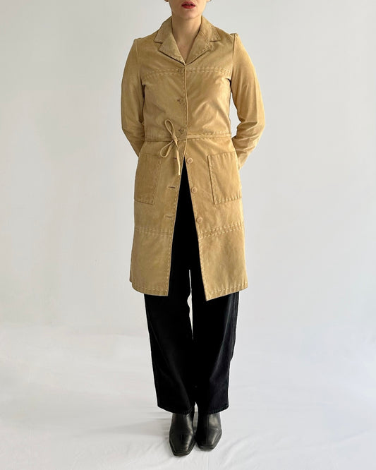 90s Suede Beige Leather Coat