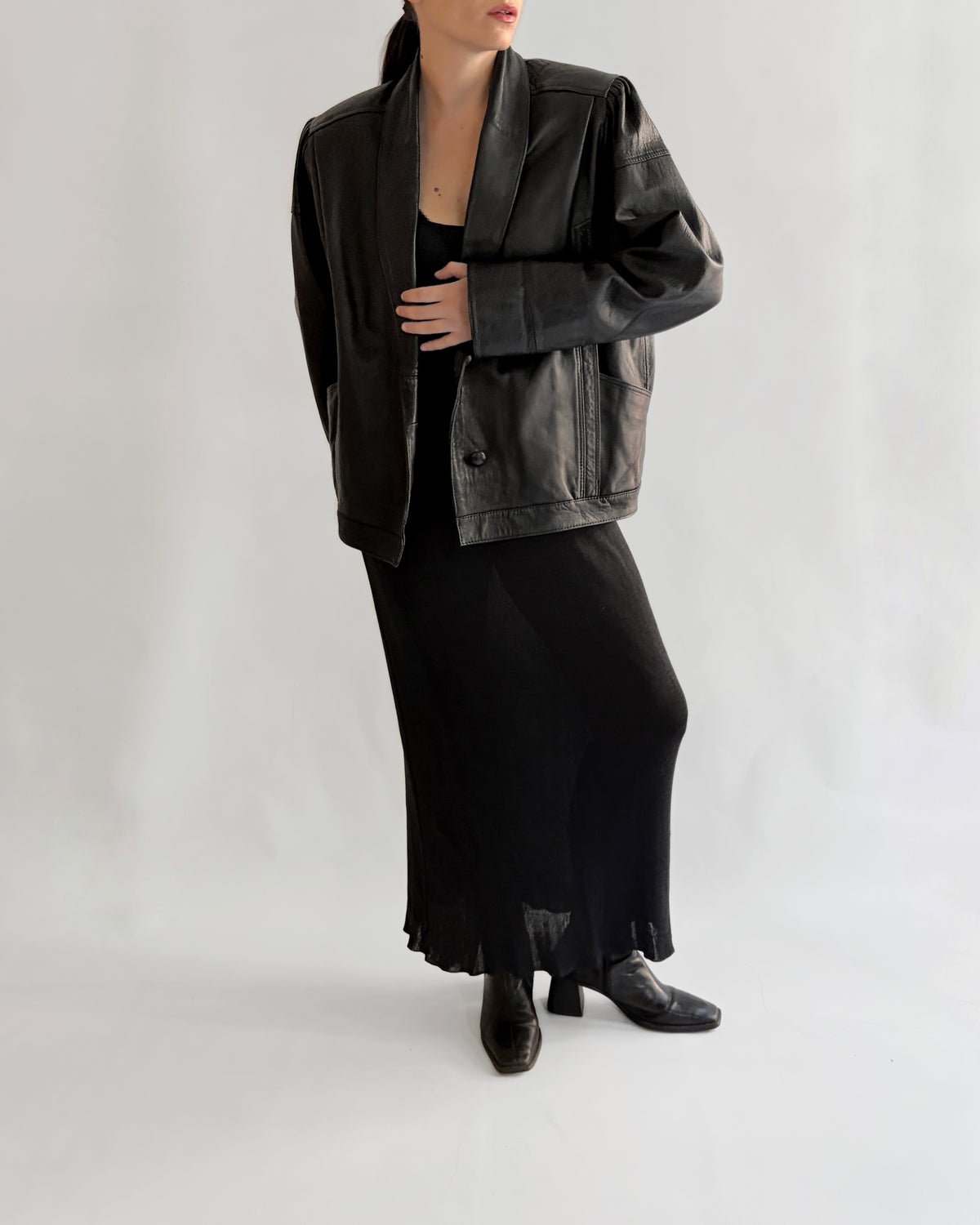 Vintage 1980s Black Leather Bomber Style Jacket