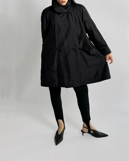90s A-Line Black Trench Coat