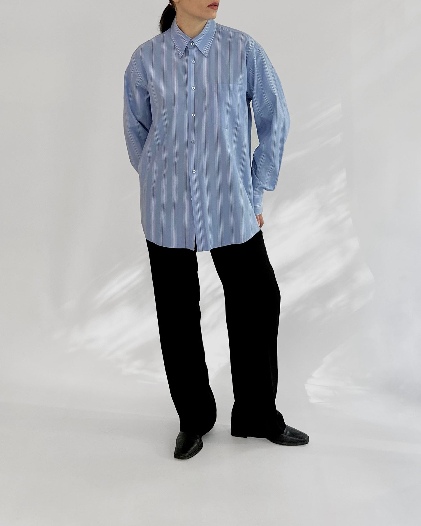 90s Blue Striped Classic Cotton Shirt