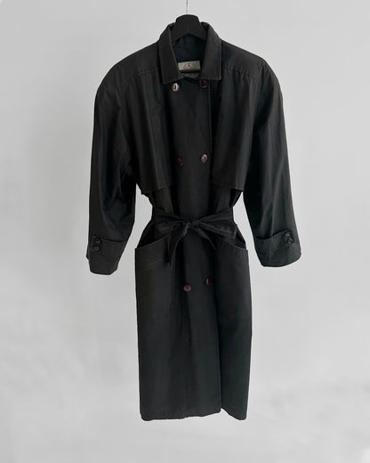 90s Black Belted Trench Coat