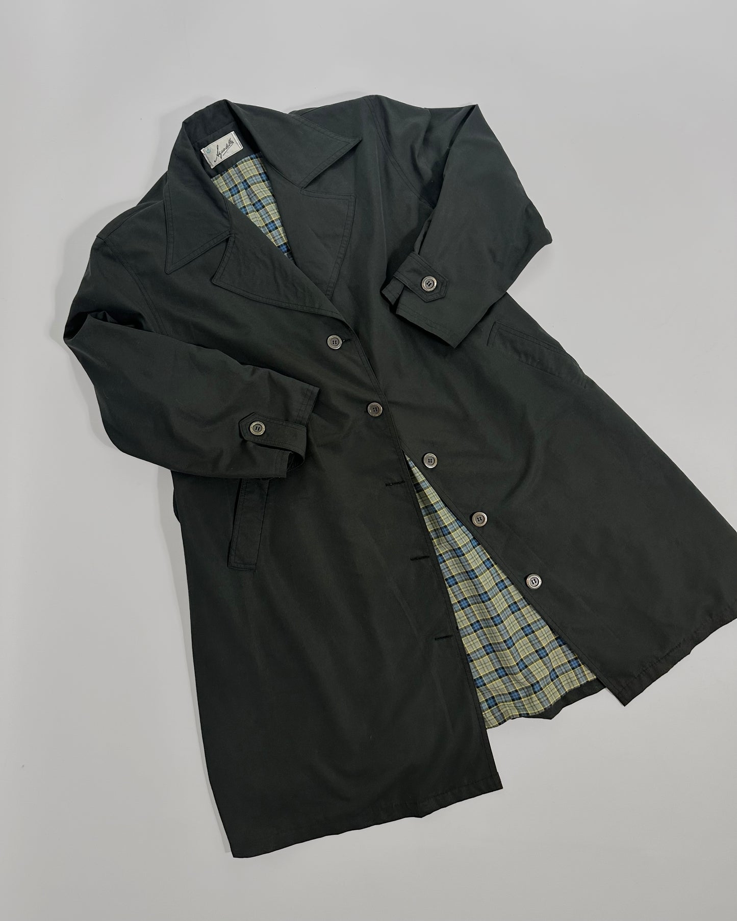 80s Grey Navy Belted Trench Coat