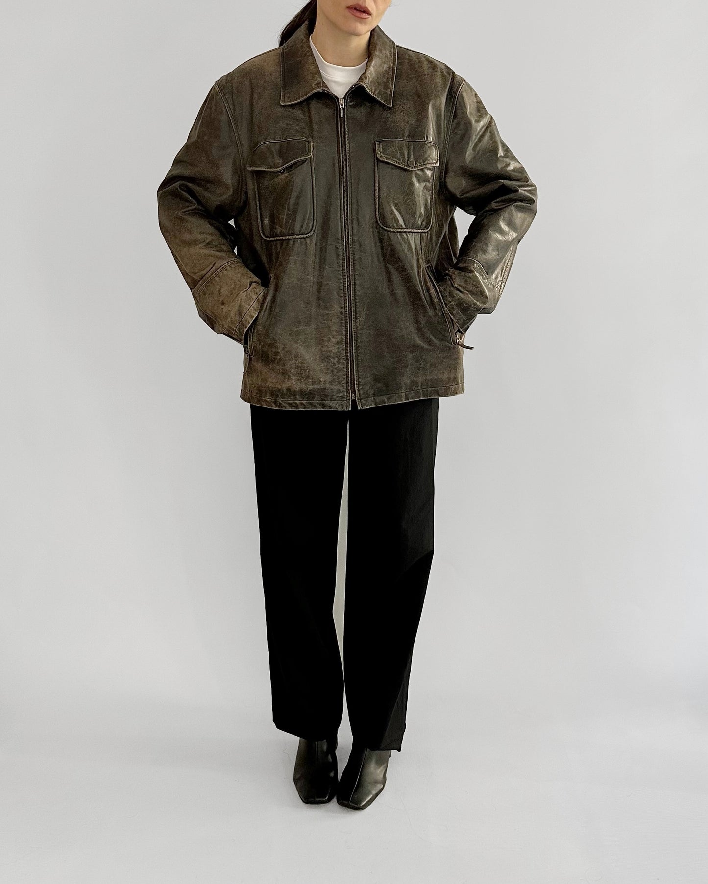 Sominemi Distressed Brown Leather Jacket