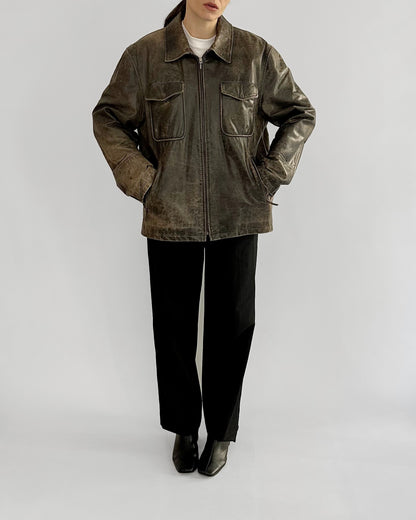 Sominemi Distressed Brown Leather Jacket