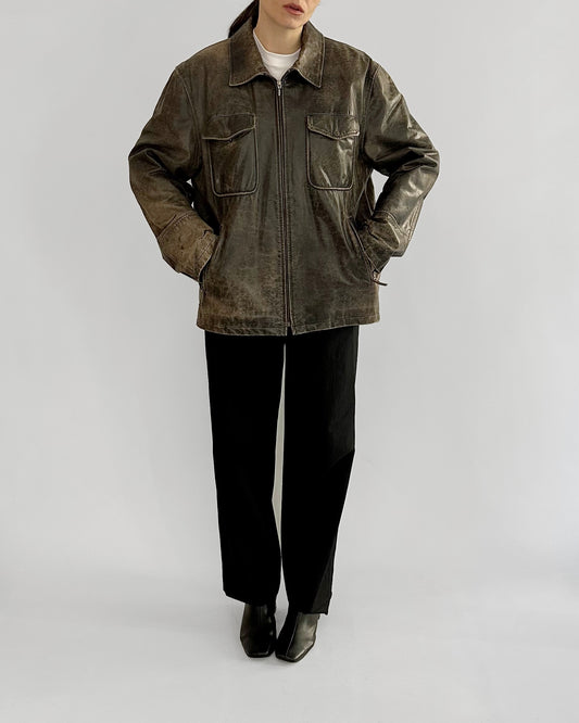 Sominemi Distressed Brown Leather Jacket